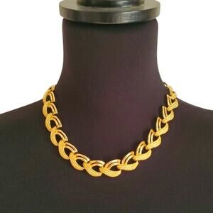 1980s Twisted Rope Necklace Gold Tone Chain Polished Textured Statement Vintage